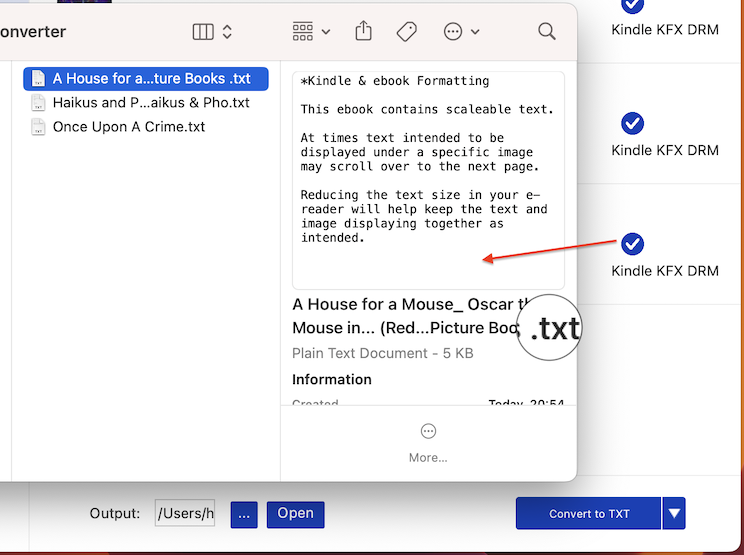 kindle text output