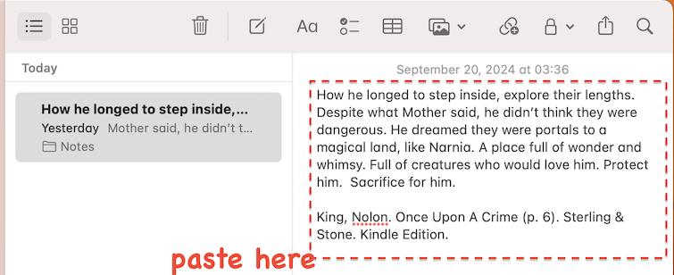 paste kindle text Mac